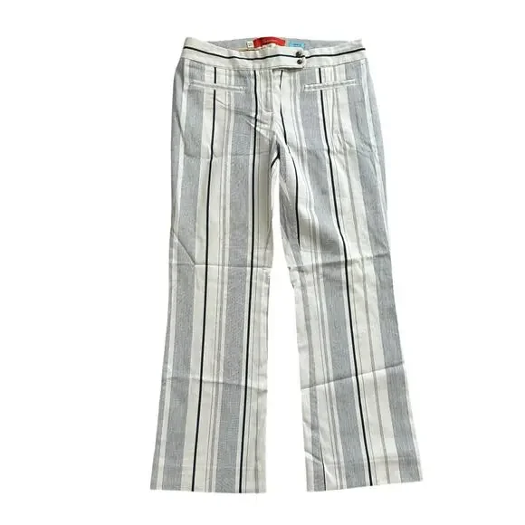 Cartonnier Anthropologie cream & navy blue striped Charlie crop flare pants, 6 - Picture 1 of 14